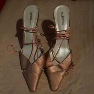 BCBGirls Tan Lace-Up Heels with Pointed Toes